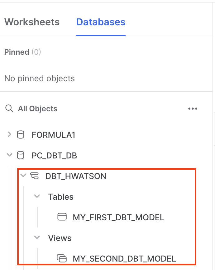 Confirm example models are built in Snowflake